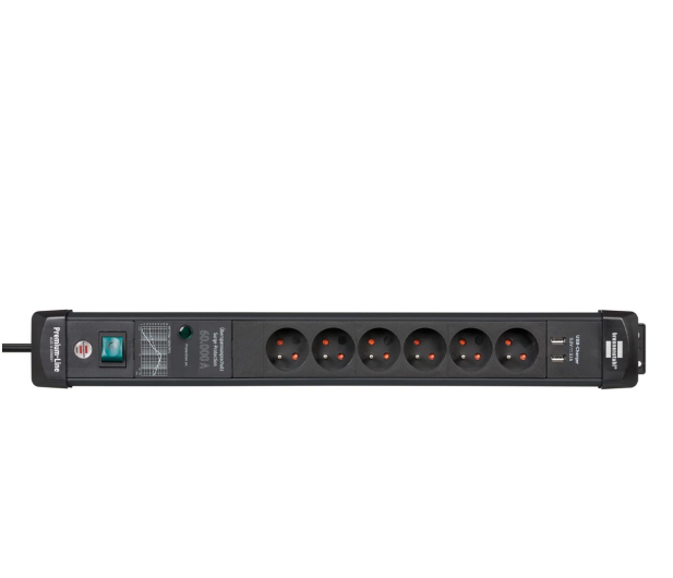 BRENNENSTUHL Premium-Line - 6 gniazd, 2x USB, 3m czarna 60.000A 1951164603 - 1199738 - zdjęcie 2